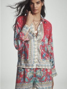 NWT Maeve Coral Floral Button-Front Top, M